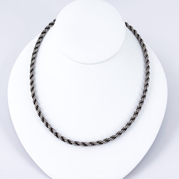 Estate Sterling Silver 925 4.7mm Oxidized Rope Chain Necklace 18” - Picture 1 of 4